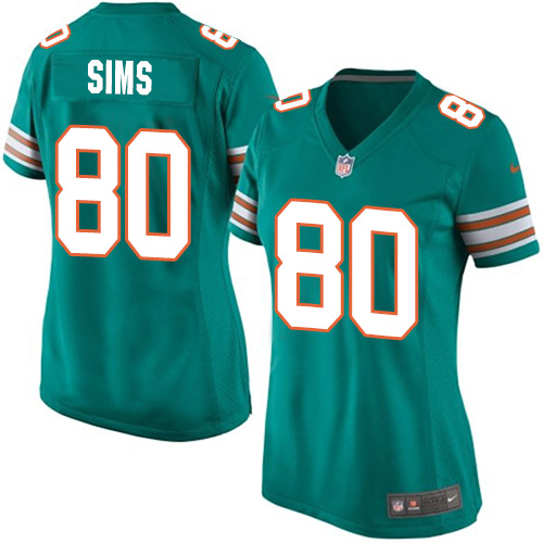 Women's Game Dion Sims Nike Jersey Aqua Green Alternate - #80 NFL Miami Dolphins